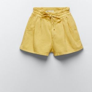 Zara Paperbag Denim Shorts in Yellow